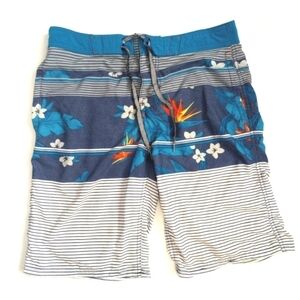 Mossimo Men's Floral Striped Swimsuit Beach Beachy Vacation Summer Blue Sz 32